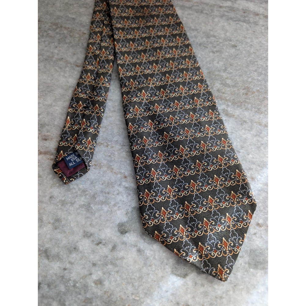 Harken Silk Mens Neck Tie Made in USA, Orange And Brown